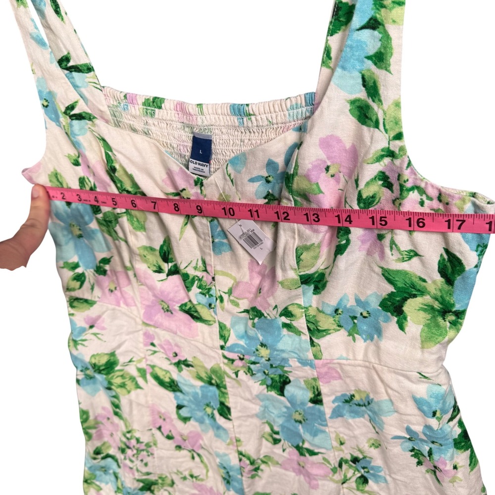 Cottagecore Floral Midi Sundress Prairie Garden Party Linen Blend‎ Smocked NWT L - Picture 9 of 12